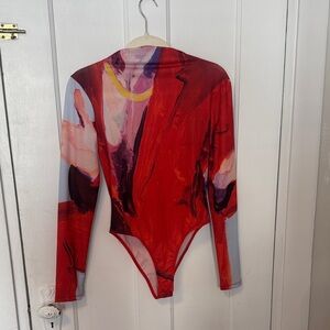 Zara Red Artistic Bodysuit (never worn)